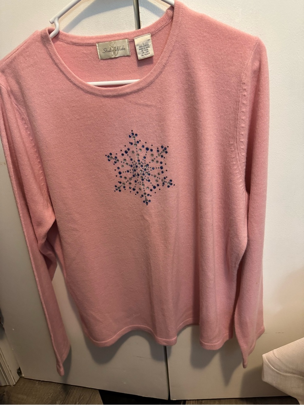 Pink Embellished Snowflake Knit Top